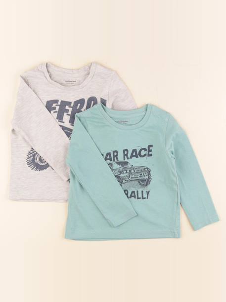 Lot de 2 tee-shirts - 2 ans Gris, vert 1 - vertbaudet enfant 