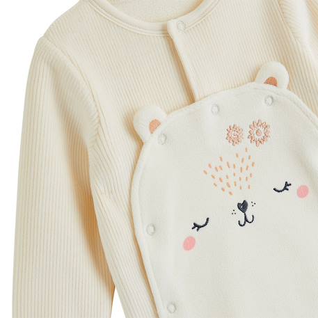 Pyjama bébé en velours ouverture pont neige Ecru 4 - vertbaudet enfant 