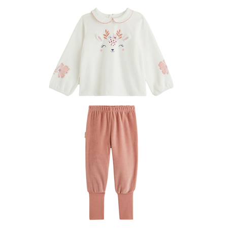 Pyjama bébé 2 pièces en velours à pieds retroussables cléo Ecru 2 - vertbaudet enfant 