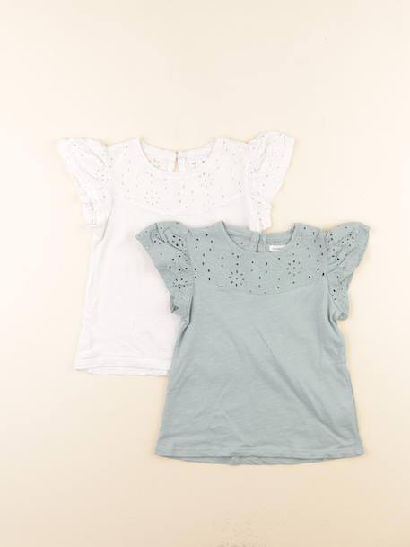 Lot de 2 tee-shirts - 5 ans Blanc, vert 1 - vertbaudet enfant 