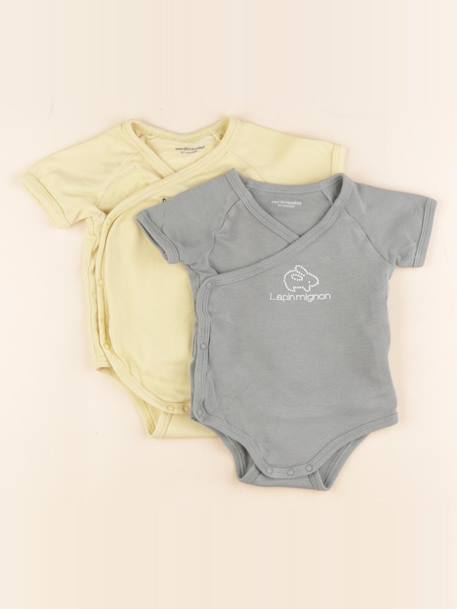 Lot de 2 bodies en coton - 6 mois Jaune, vert 1 - vertbaudet enfant 