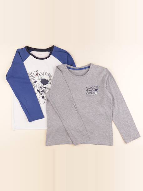 Lot de 2 tee-shirts - 10 ans Bleu, gris 1 - vertbaudet enfant 
