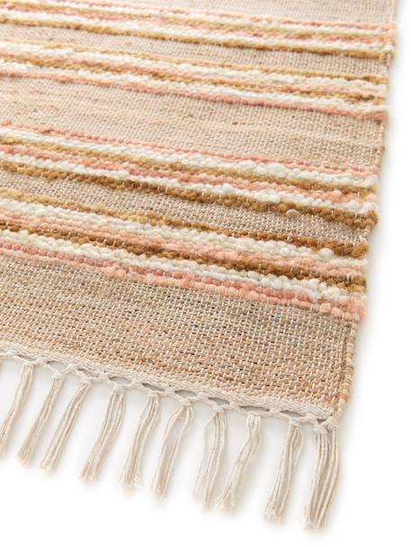 Tapis rayé fait main en laine et jute raj Beige sable+Rose poudrée 12 - vertbaudet enfant 