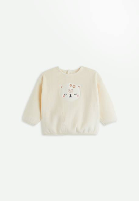 Sweat-shirt bébé en velours neige Ecru 1 - vertbaudet enfant 