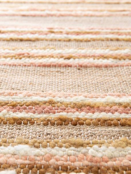 Tapis rayé fait main en laine et jute raj Beige sable+Rose poudrée 10 - vertbaudet enfant 