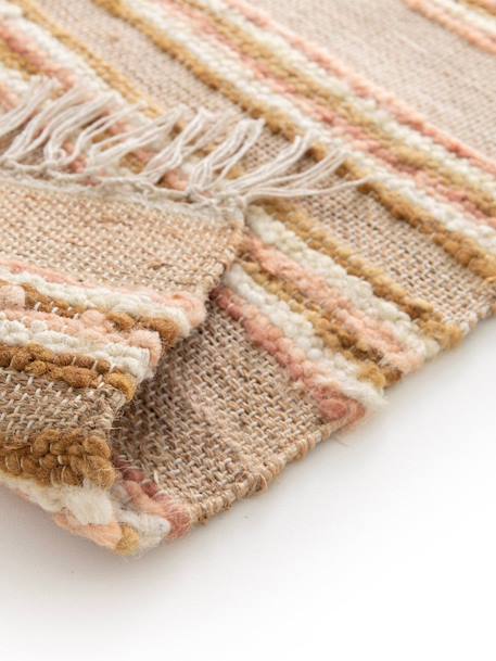 Tapis rayé fait main en laine et jute raj Beige sable+Rose poudrée 11 - vertbaudet enfant 