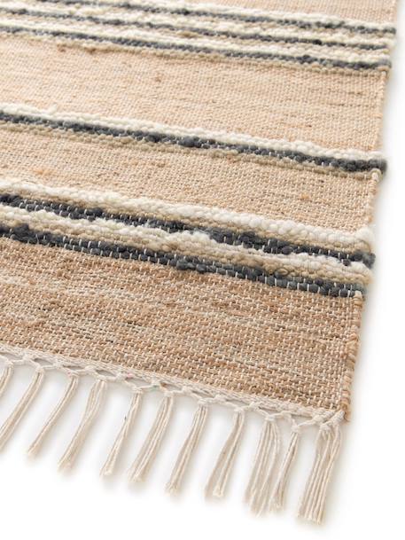 Tapis rayé fait main en laine et jute raj Beige sable+Rose poudrée 5 - vertbaudet enfant 