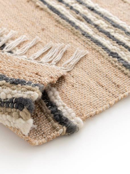 Tapis rayé fait main en laine et jute raj Beige sable+Rose poudrée 3 - vertbaudet enfant 