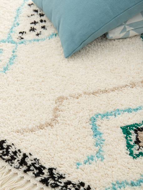Tapis épais à franges style ethnique glyph Bleu naturel+Palette colorée 9 - vertbaudet enfant 