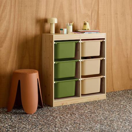 Sora - children's storage unit with 6 storage bins Moutarde+Orange+Vert olive 16 - vertbaudet enfant 