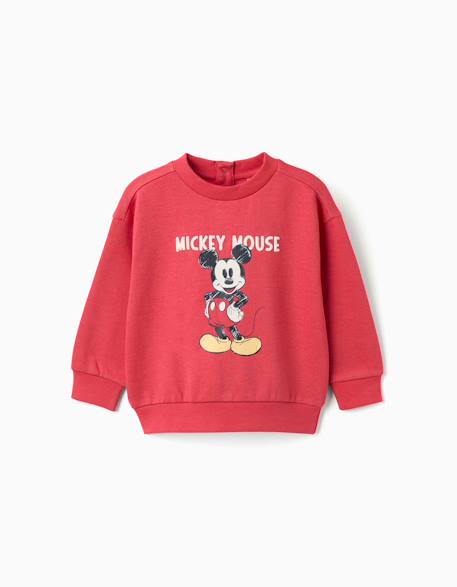 Sweat en coton peigné avec imprimé mickey Rouge 1 - vertbaudet enfant 