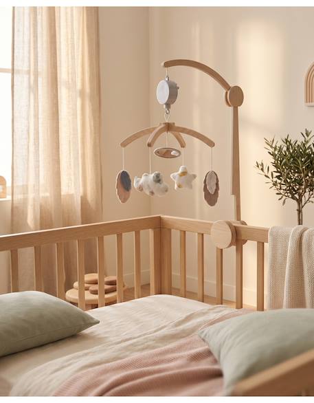 Mobile musical bras en bois - plumes de lune Blanc 2 - vertbaudet enfant 