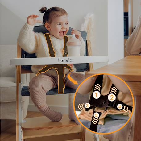 Chaise haute évolutive en bois 3en1 floris jusqu’à 40 kg avec harnais 5 points Beige natural+White natural 9 - vertbaudet enfant 