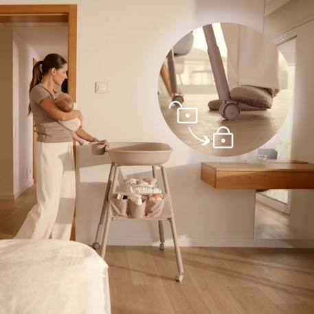 Table à langer mobile rosie sur roulettes avec matelas moelleux Beige sand 4 - vertbaudet enfant 
