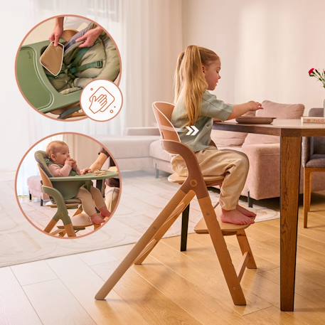 Chaise haute évolutive en bois 3en1 megan jusqu’à 110 kg avec plateau amovible Green wood+Grey wood 12 - vertbaudet enfant 