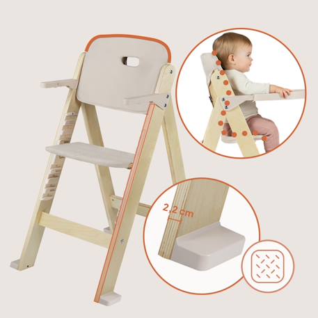Chaise haute évolutive en bois 3en1 floris jusqu’à 40 kg avec harnais 5 points Beige natural+White natural 3 - vertbaudet enfant 