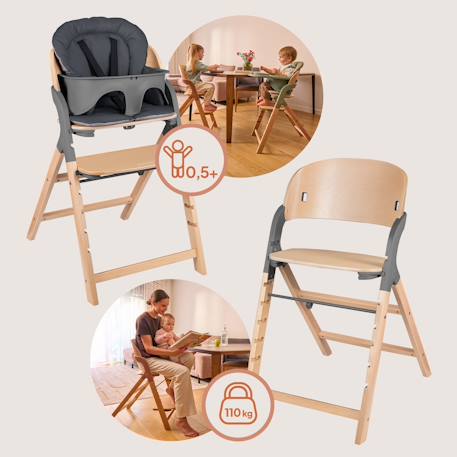 Chaise haute évolutive en bois 3en1 megan jusqu’à 110 kg avec plateau amovible Green wood+Grey wood 9 - vertbaudet enfant 