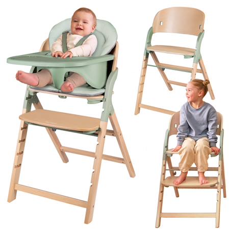 Chaise haute évolutive en bois 3en1 megan jusqu’à 110 kg avec plateau amovible Green wood+Grey wood 1 - vertbaudet enfant 