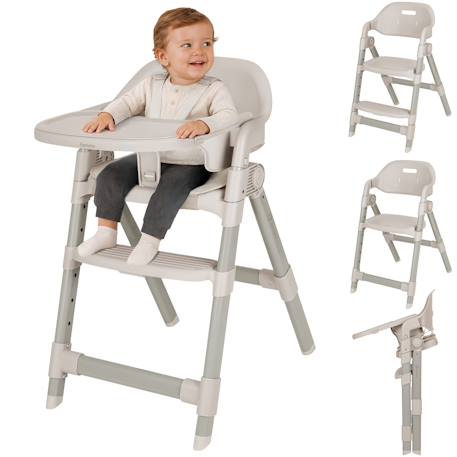 Chaise haute évolutive matt réglable en hauteur et pliable jusqu’à 110 kg Beige sand+Grey stone 1 - vertbaudet enfant 