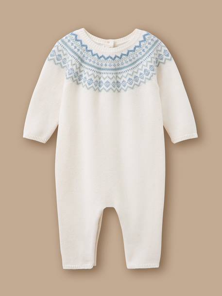 Combinaison en tricot jacquard bébé Ecru 1 - vertbaudet enfant 