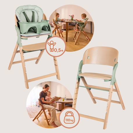 Chaise haute évolutive en bois 3en1 megan jusqu’à 110 kg avec plateau amovible Green wood+Grey wood 3 - vertbaudet enfant 