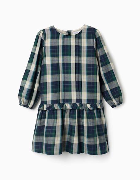 Robe en coton à carreaux avec plis b&s Bleu foncé 3 - vertbaudet enfant 