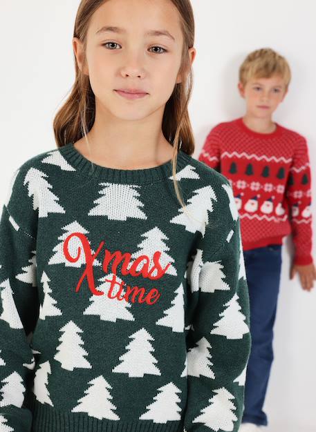 Pull enfant imprimé sapins de noël Vert 2 - vertbaudet enfant 