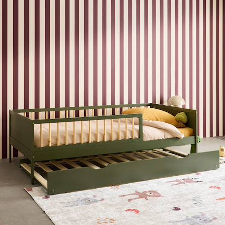 Lit gigogne enfant 90 x 190 cm pin naturel  avec sommier à lattes et tiroir - elio Blanc+Vert 10 - vertbaudet enfant 