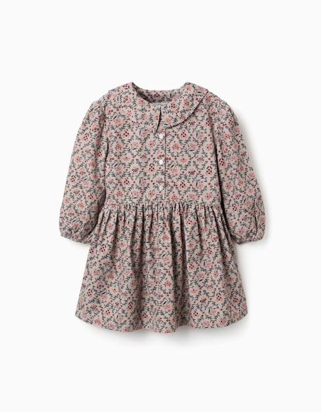 Robe en velours côtelé à manches longues avec motif floral Beige clair 2 - vertbaudet enfant 