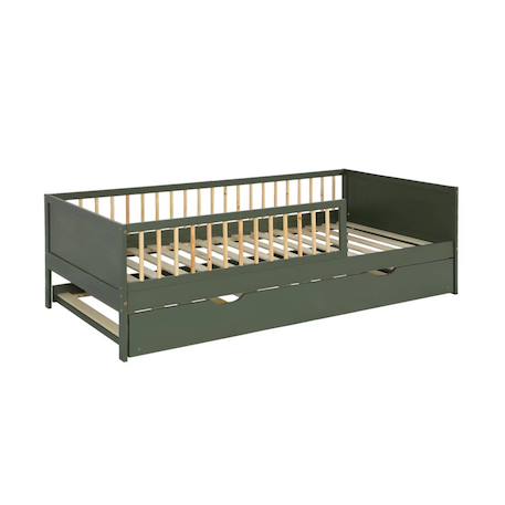 Lit gigogne enfant 90 x 190 cm pin naturel  avec sommier à lattes et tiroir - elio Blanc+Vert 8 - vertbaudet enfant 