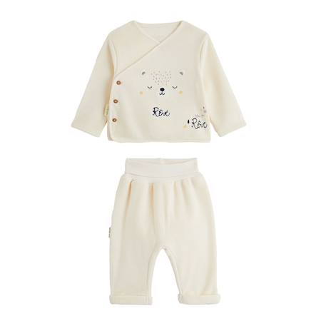 Ensemble bébé gilet croisé et pantalon en velours flocon Ecru 2 - vertbaudet enfant 