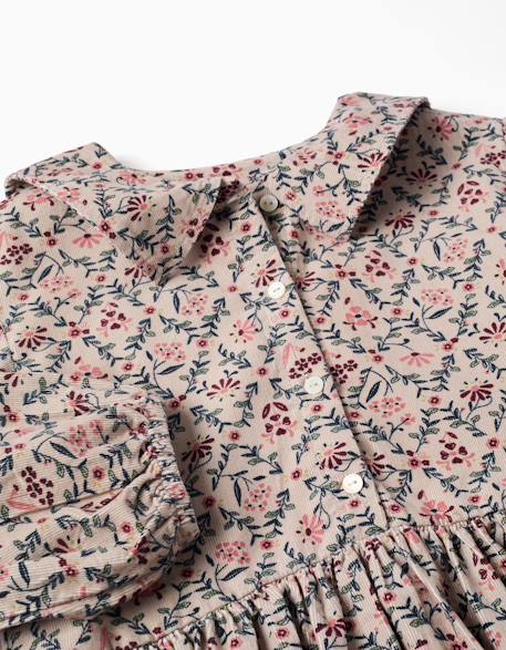 Robe en velours côtelé à manches longues avec motif floral Beige clair 4 - vertbaudet enfant 