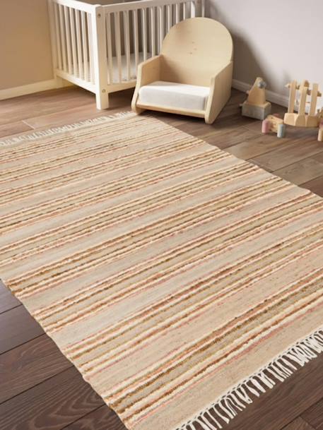 Tapis rayé fait main en laine et jute raj Beige sable+Rose poudrée 8 - vertbaudet enfant 