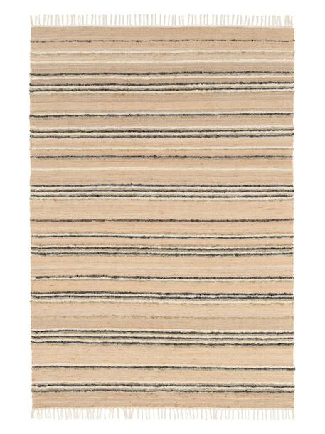 Tapis rayé fait main en laine et jute raj Beige sable+Rose poudrée 1 - vertbaudet enfant 