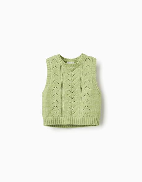 Gilet sans manches en maille ajourée Vert clair 2 - vertbaudet enfant 