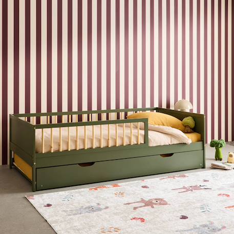 Lit gigogne enfant 90 x 190 cm pin naturel  avec sommier à lattes et tiroir - elio Blanc+Vert 12 - vertbaudet enfant 