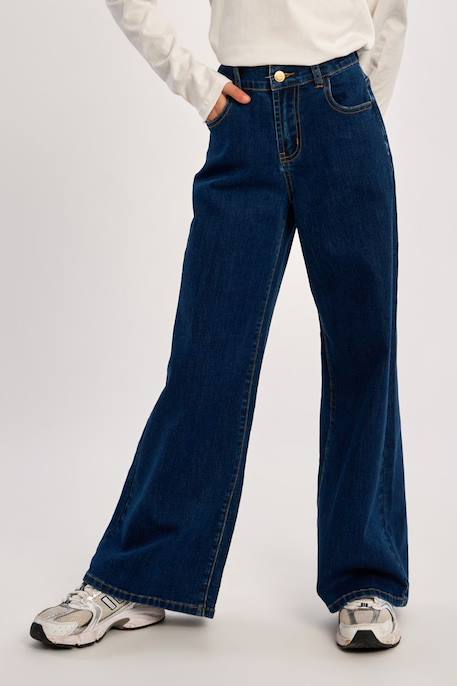 Jean taille haute, coupe évasée Black denim+Denim blue+Denim dark blue 14 - vertbaudet enfant 