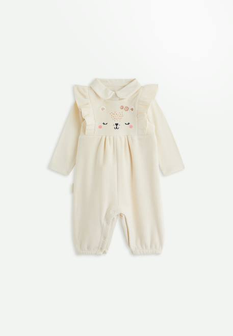 Ensemble salopette bébé en velours et t-shirt neige Ecru 1 - vertbaudet enfant 