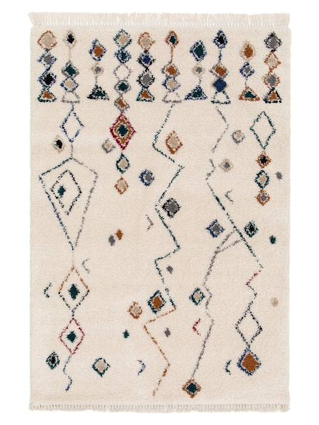 Tapis ethnique à franges inspiration bédouine mogador Palette colorée+Rose poudrée 1 - vertbaudet enfant 