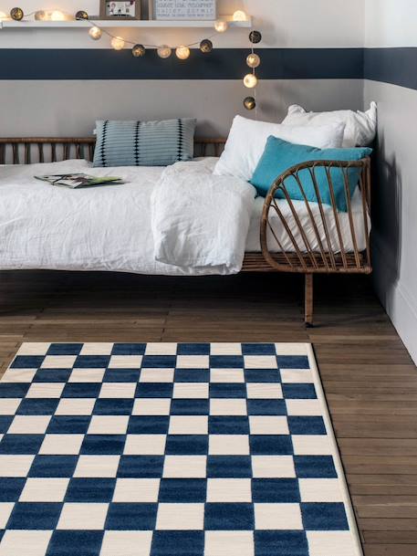 Tapis enfant avec effet sculpté petits carreaux Bleu naturel 2 - vertbaudet enfant 