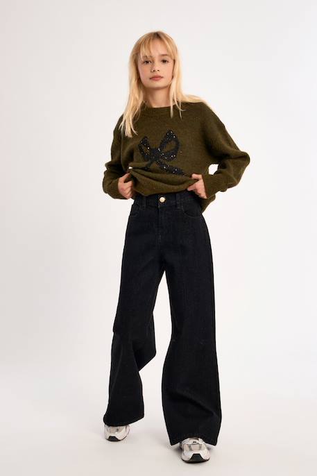 Jean taille haute, coupe évasée Black denim+Denim blue+Denim dark blue 1 - vertbaudet enfant 