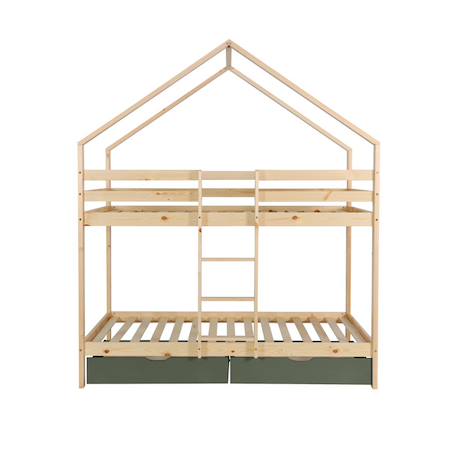 Lit enfant superposé cabane 90 x 190 cm pin naturel sommier à lattes et tiroirs - roya Blanc+Vert 11 - vertbaudet enfant 
