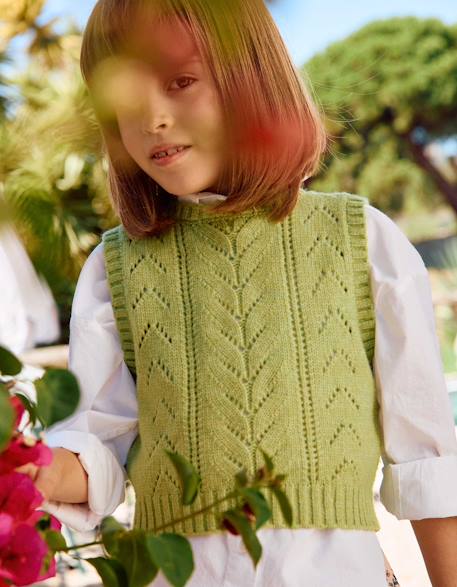 Gilet sans manches en maille ajourée Vert clair 1 - vertbaudet enfant 