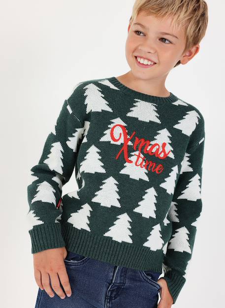 Pull enfant imprimé sapins de noël Vert 1 - vertbaudet enfant 