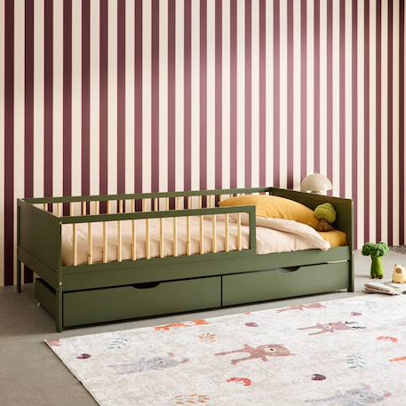 Lit enfant 90 x 190 cm pin naturel avec sommier et tiroirs - elio Blanc+Vert 10 - vertbaudet enfant 