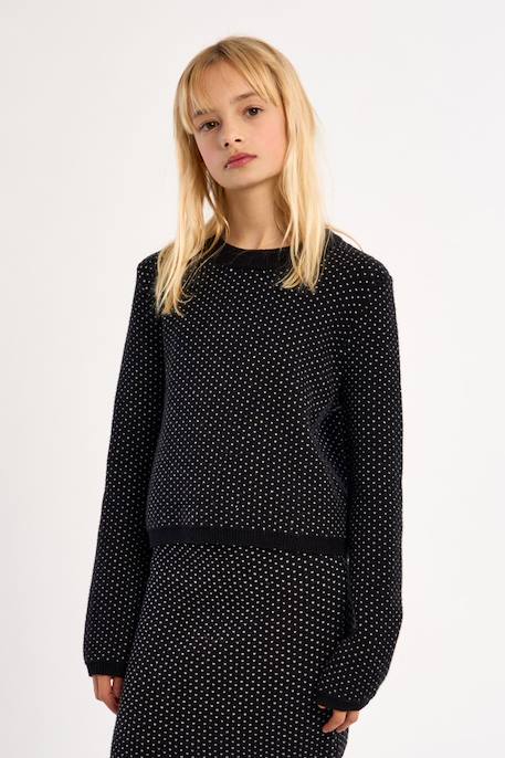 Pull en maille col rond, motif cœurs - fille Noir 4 - vertbaudet enfant 