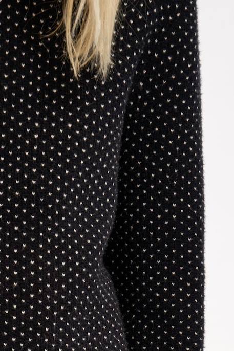 Pull en maille col rond, motif cœurs - fille Noir 2 - vertbaudet enfant 