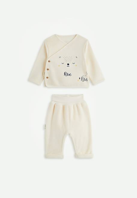 Ensemble bébé gilet croisé et pantalon en velours flocon Ecru 1 - vertbaudet enfant 