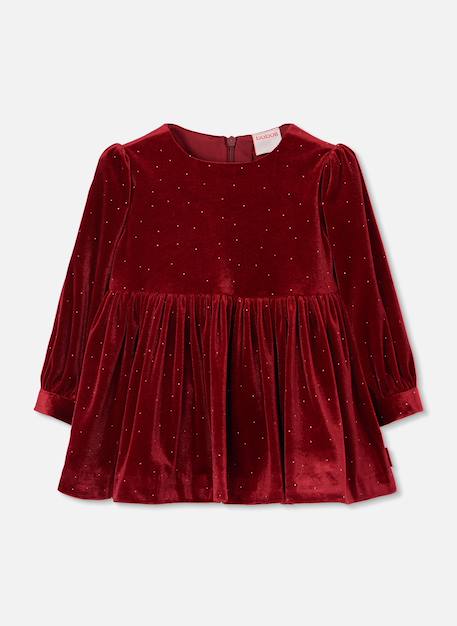 Robe fille en velours avec reflets Rouge 1 - vertbaudet enfant 