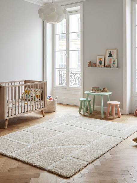 Tapis doux à relief en polyester recyclé murmure Beige sable+Blanc pur 2 - vertbaudet enfant 
